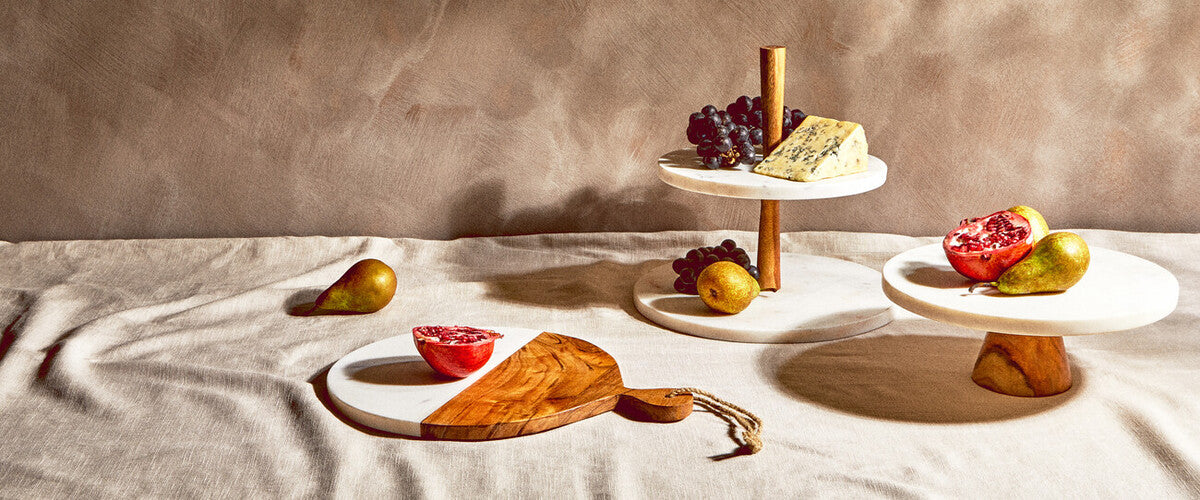 Phoebe Two Tier Marble and Acacia Wood Cake Stand