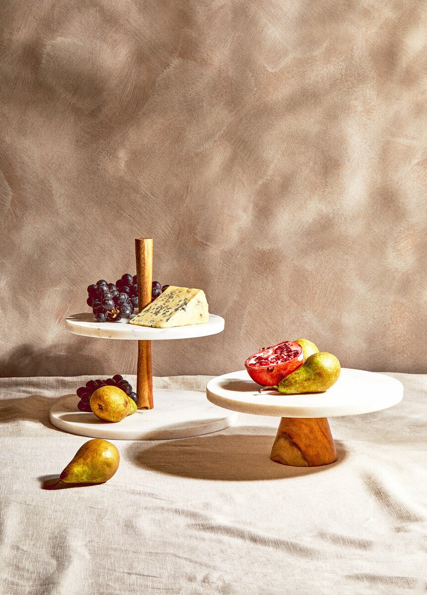 Phoebe Two Tier Marble and Acacia Wood Cake Stand