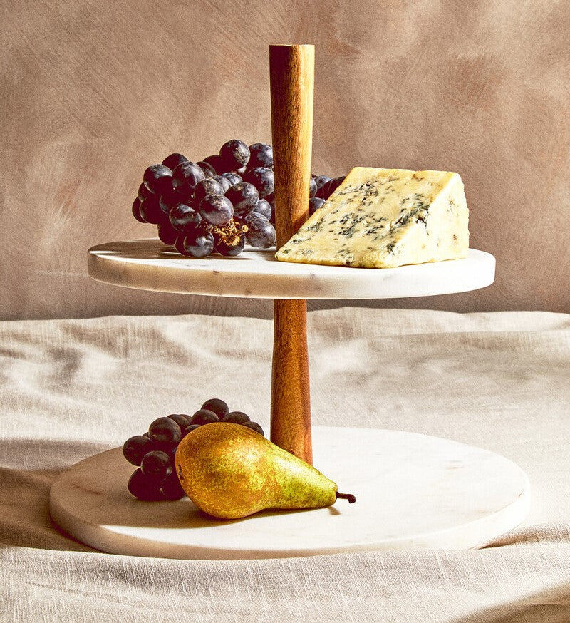 Phoebe Two Tier Marble and Acacia Wood Cake Stand