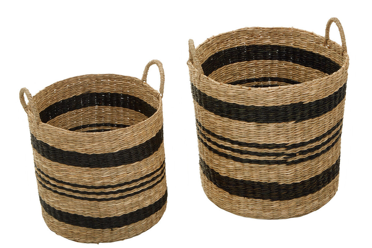 Bracken Set of 2 Seagrass Baskets with Black Stripes