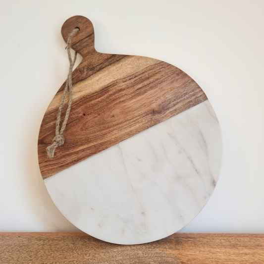 Phoebe Marble and Acacia Wood Round Serving Board