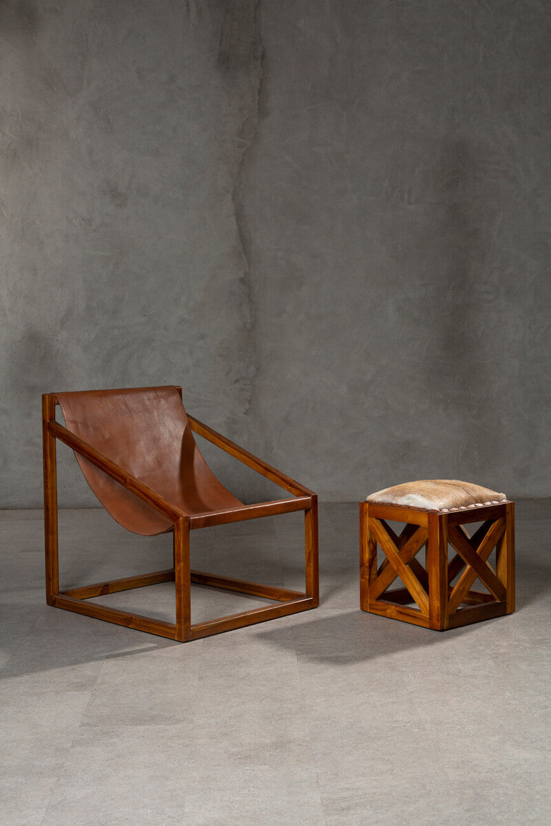 Beldi Brown Leather Cubic Frame Chair